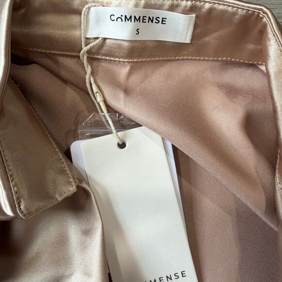 Commense Elegant Satin Old Money Pleated Long Sleeve Blouse Champagne Small - Picture 5 of 6